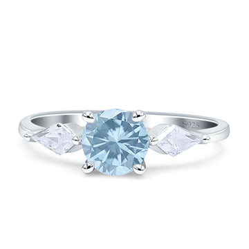 Three Stone Ring Kite Shape Accent Round Aquamarine CZ 925 Sterling Silver Wholesale